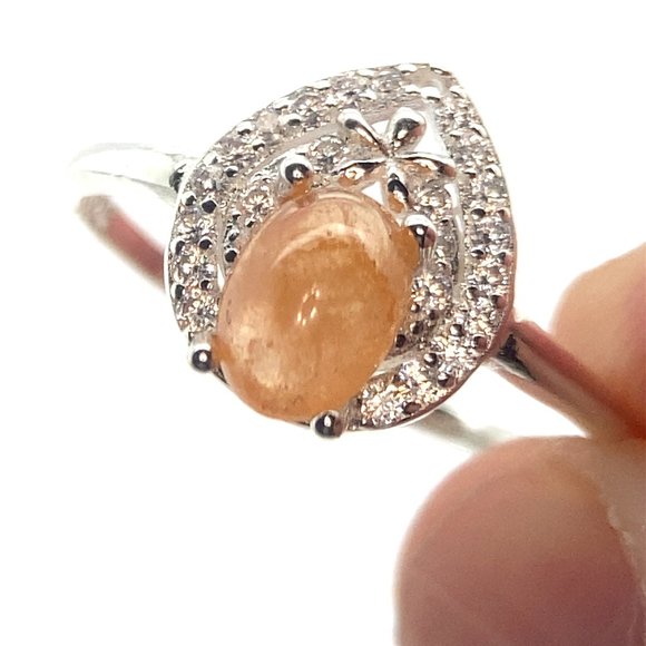 Hessonite 1.78ct Platinum Finish Solid 925 Sterling Silver Ring - Picture 1 of 6